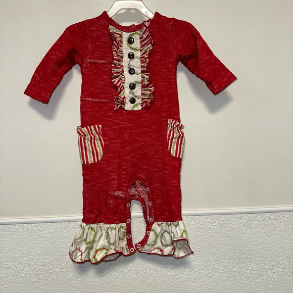 Baby Girl Ricrac & Ruffles Romper 12M Red Christmas Holiday - Picture 7 of 15